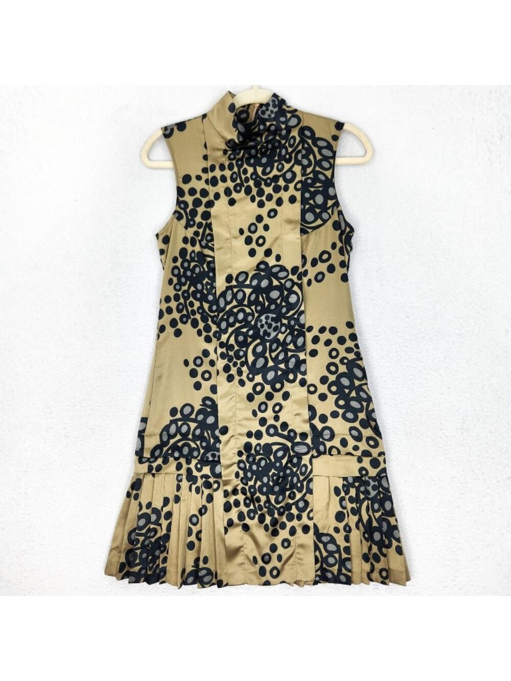 Twinset Simona Barbieri Dress Womens XS Gold Tan Satin Italy Vintage Pleated